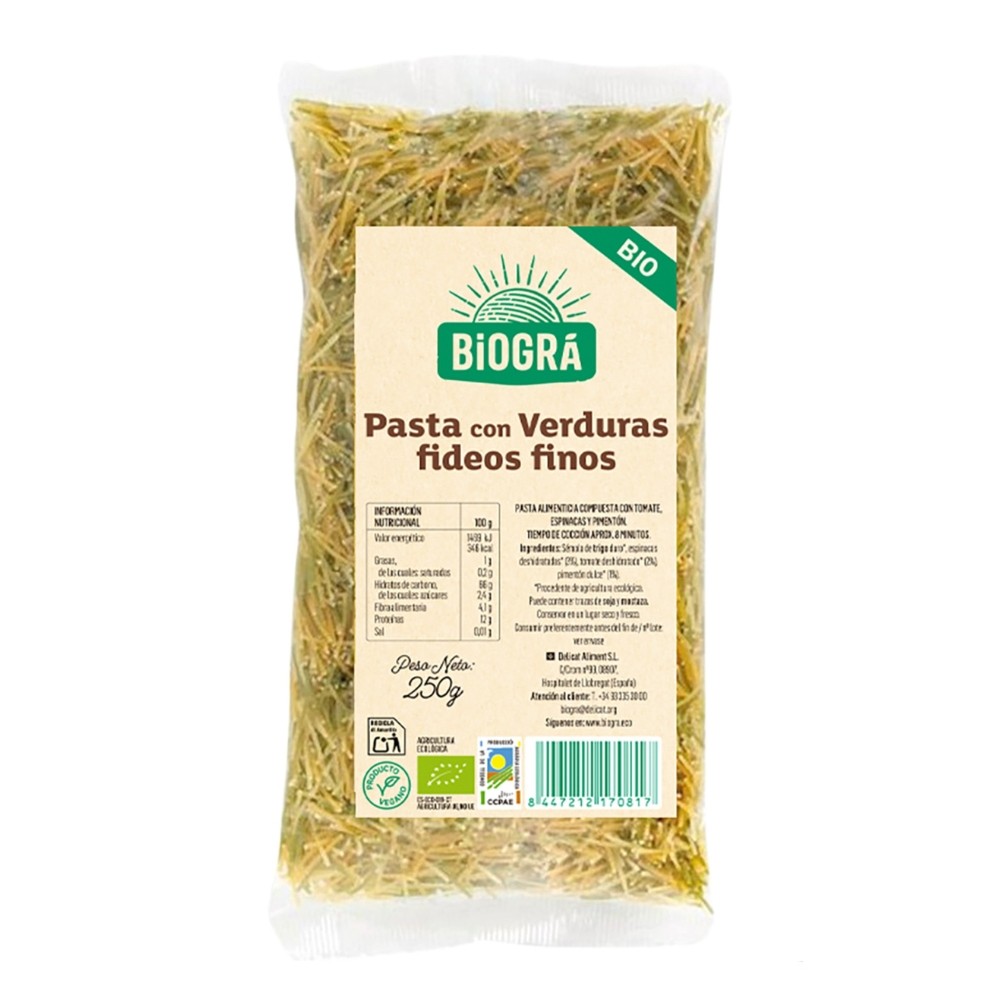 BIOGRA FIDEO FINO C/VERDURAS BIO. 250GR.