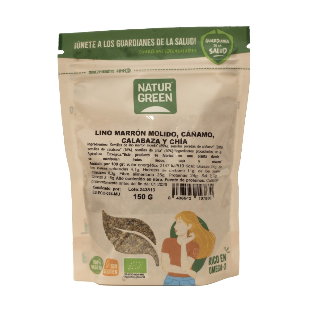 NATURGREEN SEMILLA.LINO,CAÑAMO CALABAZA CHIA 150G