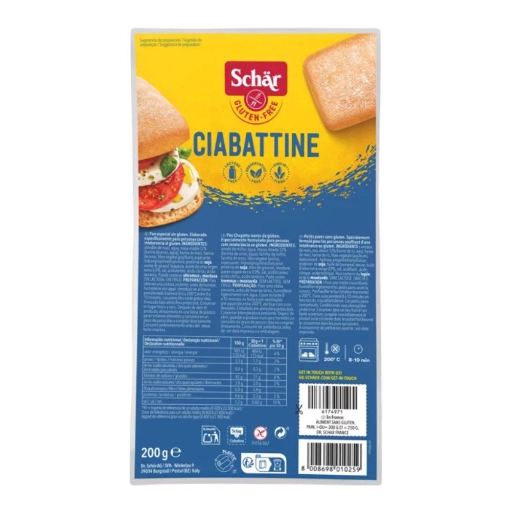 SCHAR PAN CIABATTINE S/GLUTEN 200GR.