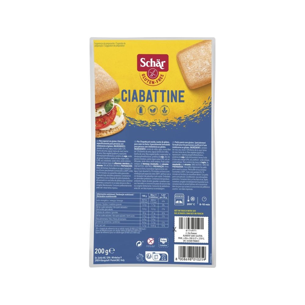SCHAR PAN CIABATTINE S/GLUTEN 200GR