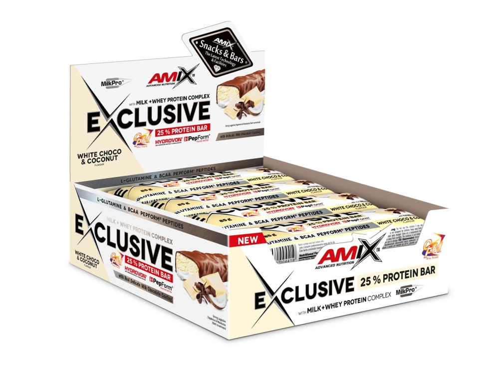 AMIX BARRITAS EXCLUSIVE PROT. 12X85G.CHOCO BCO-COC