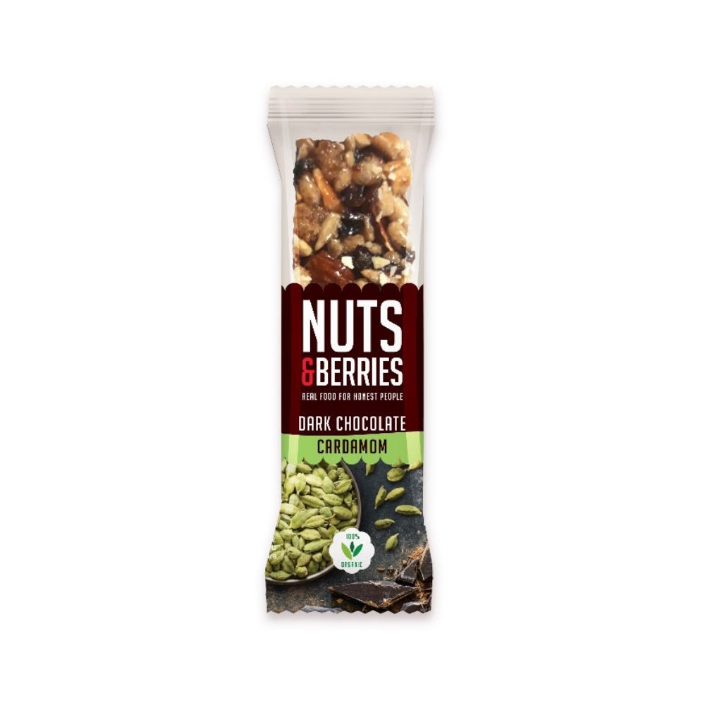 NUTS&BERRIES BARRITA CHOCO-NEGRO-CARDAM.40g