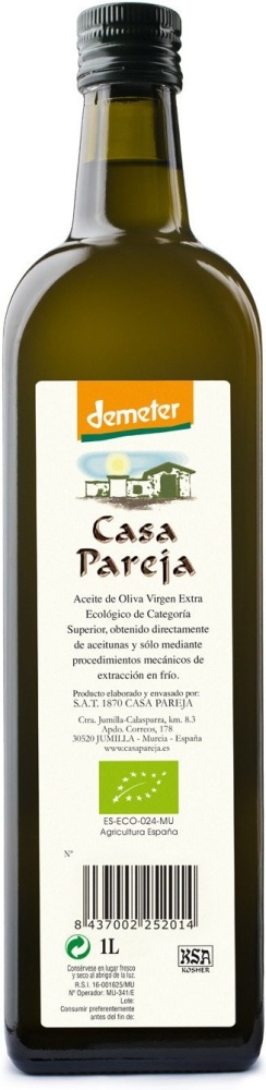 C.PAREJA ACEITE OLIVA V.E. DEMETER BOTELLA 1L