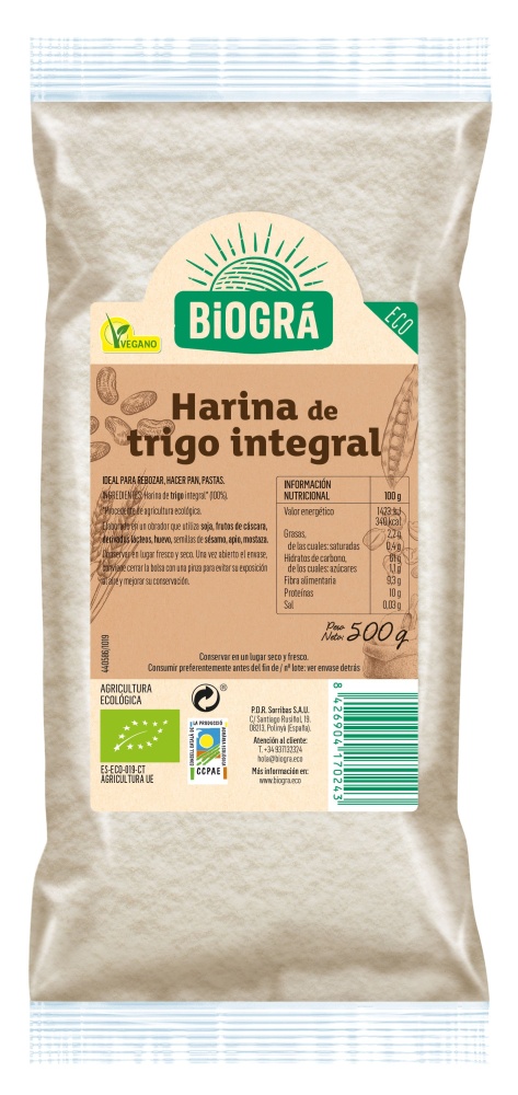 Biogra Harina De Trigo Integral Bio 500gr Dietconsum 5143